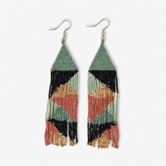 INK + ALLOY Brittany Mixed Triangles Beaded Fringe Earrings Greens ...