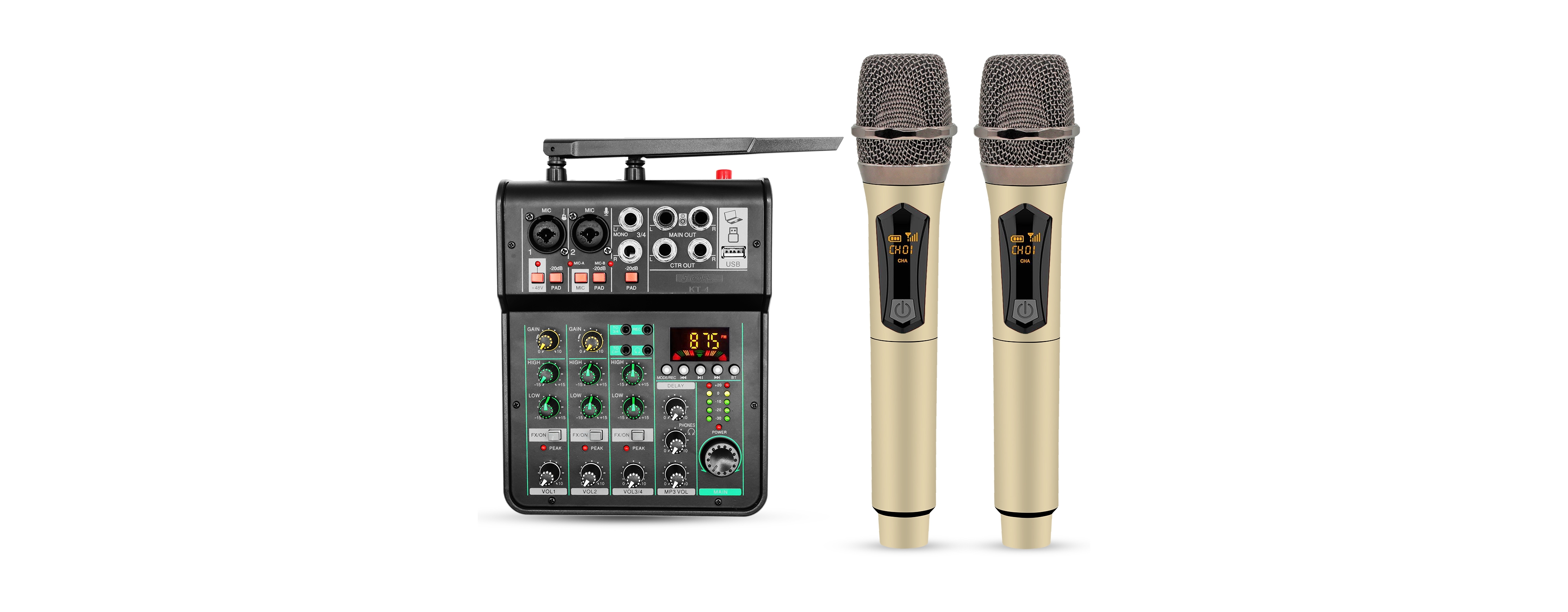5 Core Audio Mixer 4 Channel • Dj Equipment Digital Sound Board • Karaoke Xlr Mixers w Bluetooth Usb