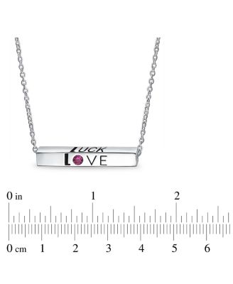 Love Luck Unity Words Sideways Horizontal Name Bar Necklace Red Crystal Accent Sterling Silver