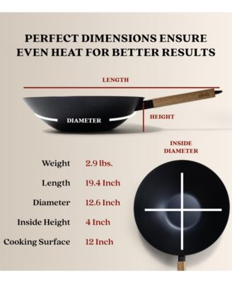 Forest 12” Carbon Steel Wok Pan - Stay-Cool Acacia Handle