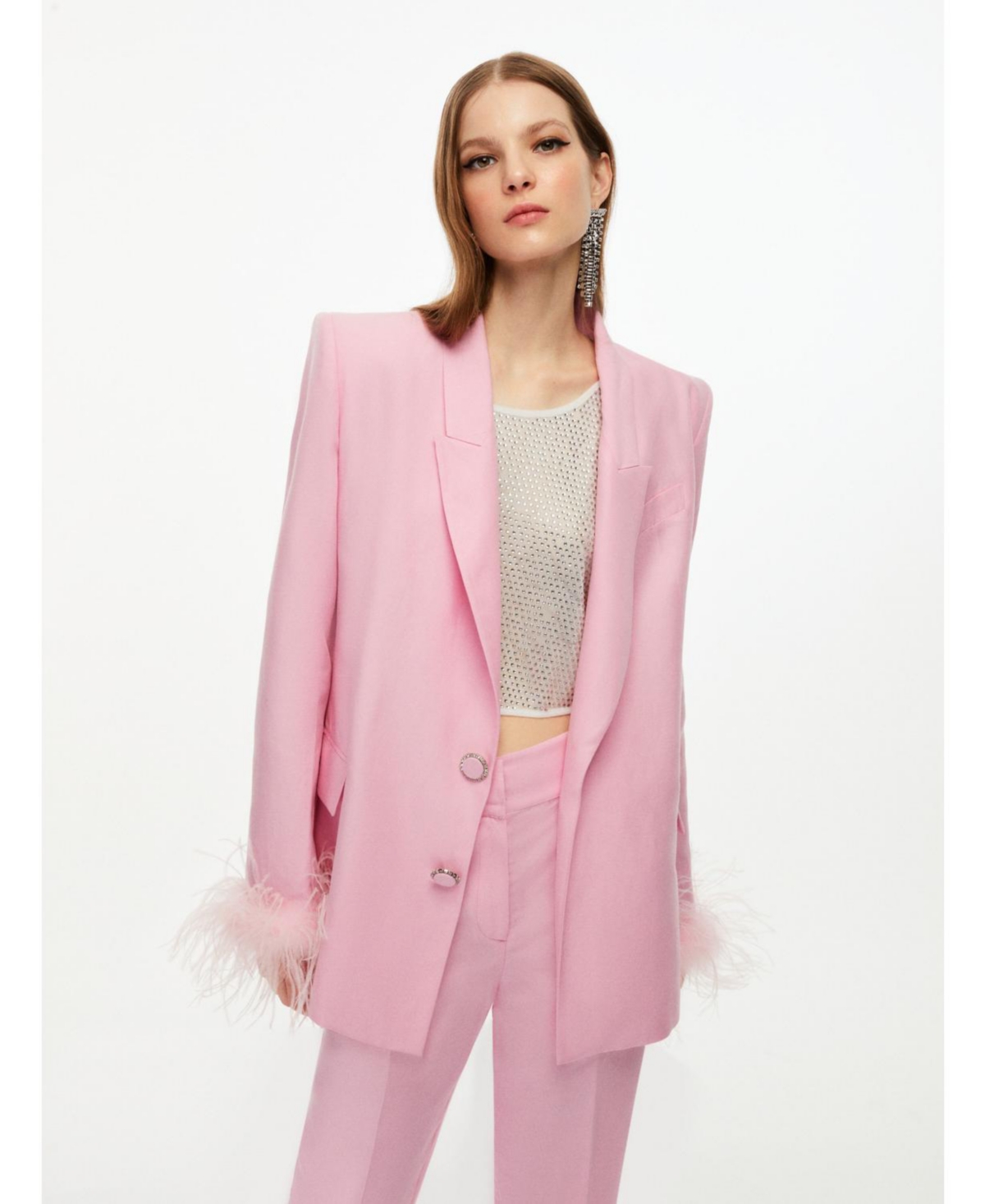 Women's Feathered Blazer Jacket - Pink