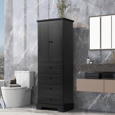 Storage Cabinet with 2 Doors, 4 Drawers - MDF, Painted Finish