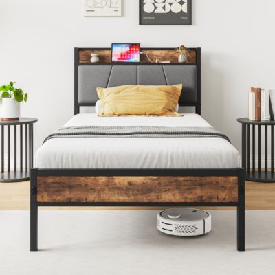 Streamdale Twin Size Bed Frame with Storage Headboard