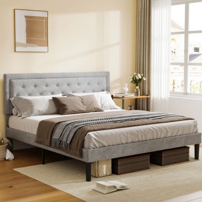 Streamdale Light Grey Bed Frame With Adjustable Border Headboard King Size