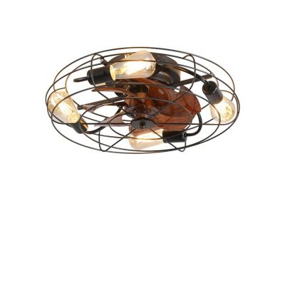 Modern Low Profile Caged Ceiling Fan With Light