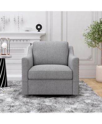 Streamdale Swivel Armchair in Cotton Linen with Brass Accents