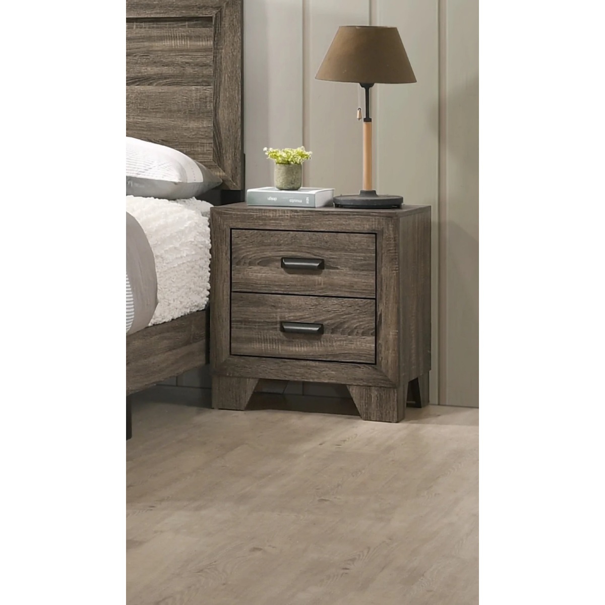 Streamdale Furniture Piece Transitional 2-Drawer Nightstand With Metal Hardware RusticFinish Bedroom Furniture - Gray