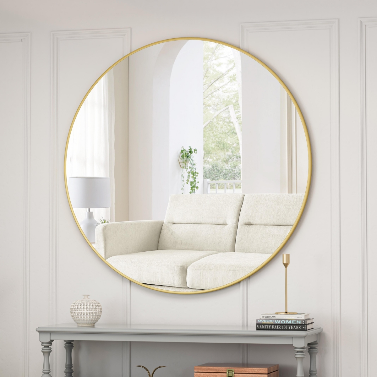 39" Gold Metal Framed Circular Wall Mirror - Gold