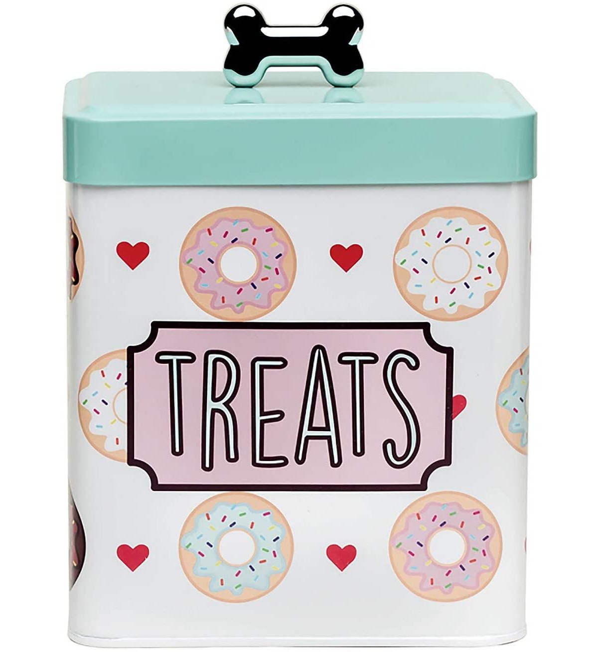 Barkers Dozen Metal Treats Canister with Push Top Lid, 96 oz. - White green multi