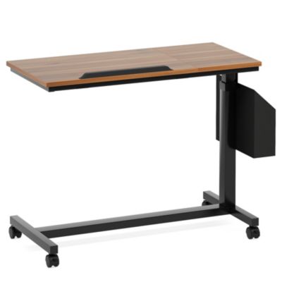 Height Adjustable C Shaped End Table with Wheels and Side Pocket, Mobile Sofa Snack Table with Tiltable Drawing Board for Couch Bed