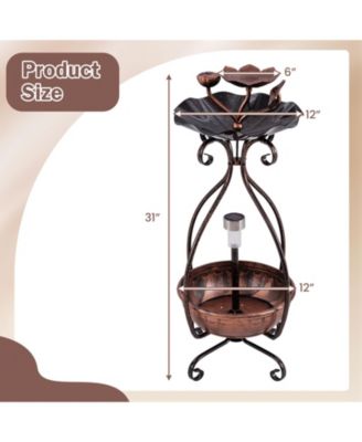 Solar Outdoor Bird Bath Feeder Combo with Flower Planter Pedestal and Solar Lights