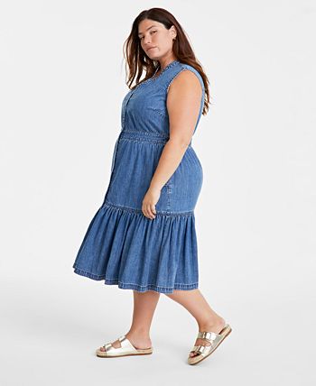 On 34th Trendy Plus Size Denim Tiered Midi Dress, Created for Macy's ...