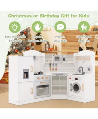 Corner Kids Play Kitchen with Washing Machine & Ice Maker Perfect Gift for Creative Play