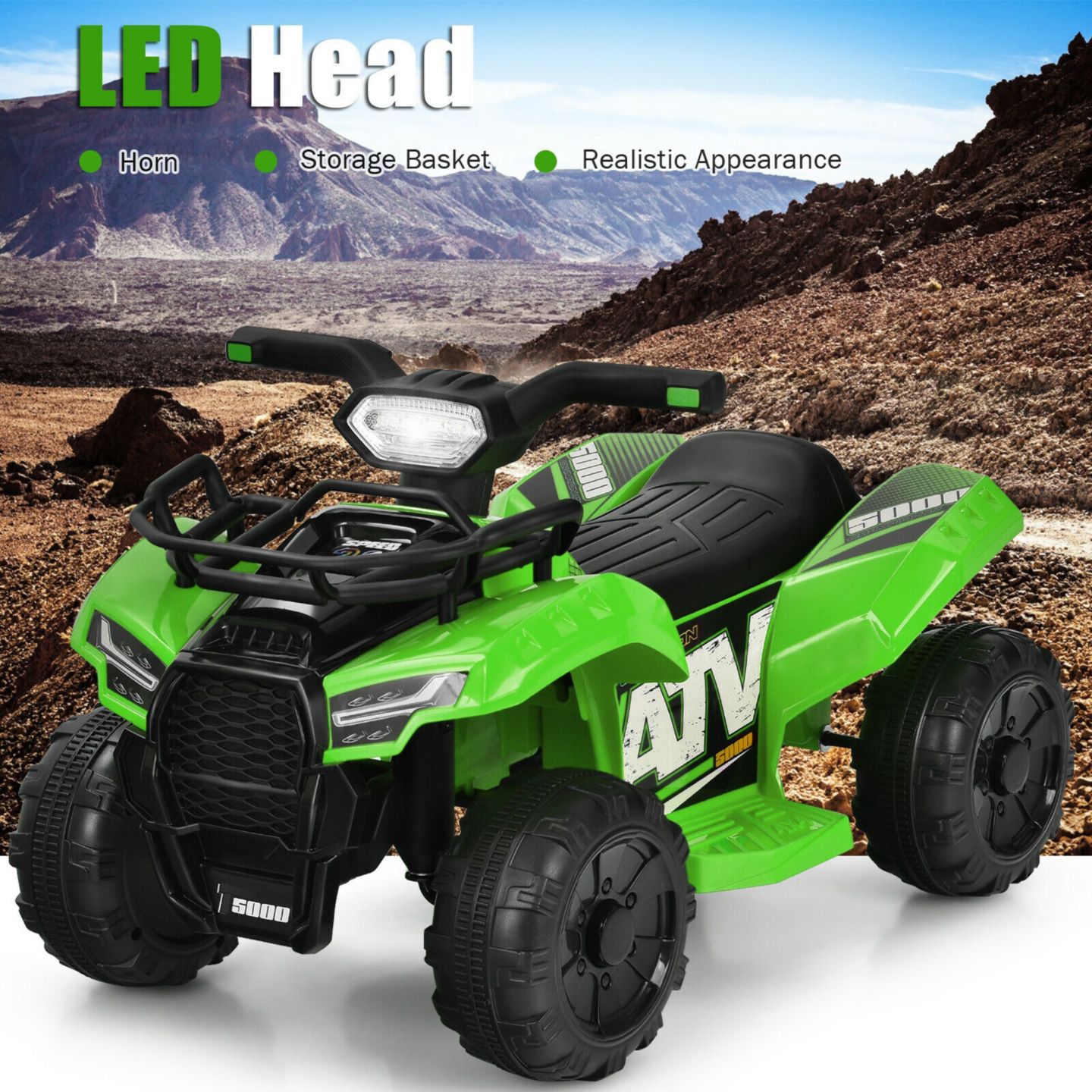 Детская игрушка Slickblue 6V Kids Quad Electric Ride-On ATV with LED Light and MP3, For 1 Rider, Ages 18-36 Months, цвет: Зелёный — фото 6