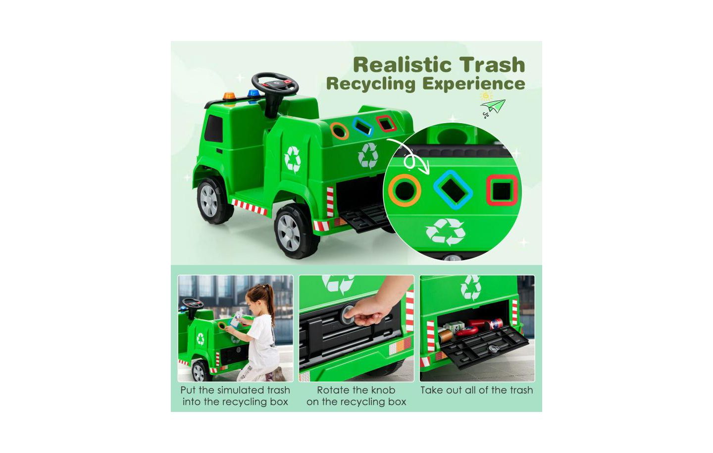 Детская игрушка Slickblue Kids 12V Ride On Garbage Truck with Lights and 6 Pretend Play Accessories, цвет: Зелёный — фото 2