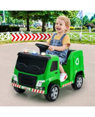 12V Kids Ride-on Garbage Truck with Warning Lights and 6 Recycling Accessories