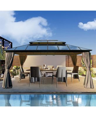 12x16ft Permanent Aluminum Outdoor Canopy Gazebo, Double Roof UV Protection, Bug Netting, Lifetime Rustproof