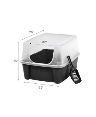 Cat Litter Box with Shield and Scoop, Black