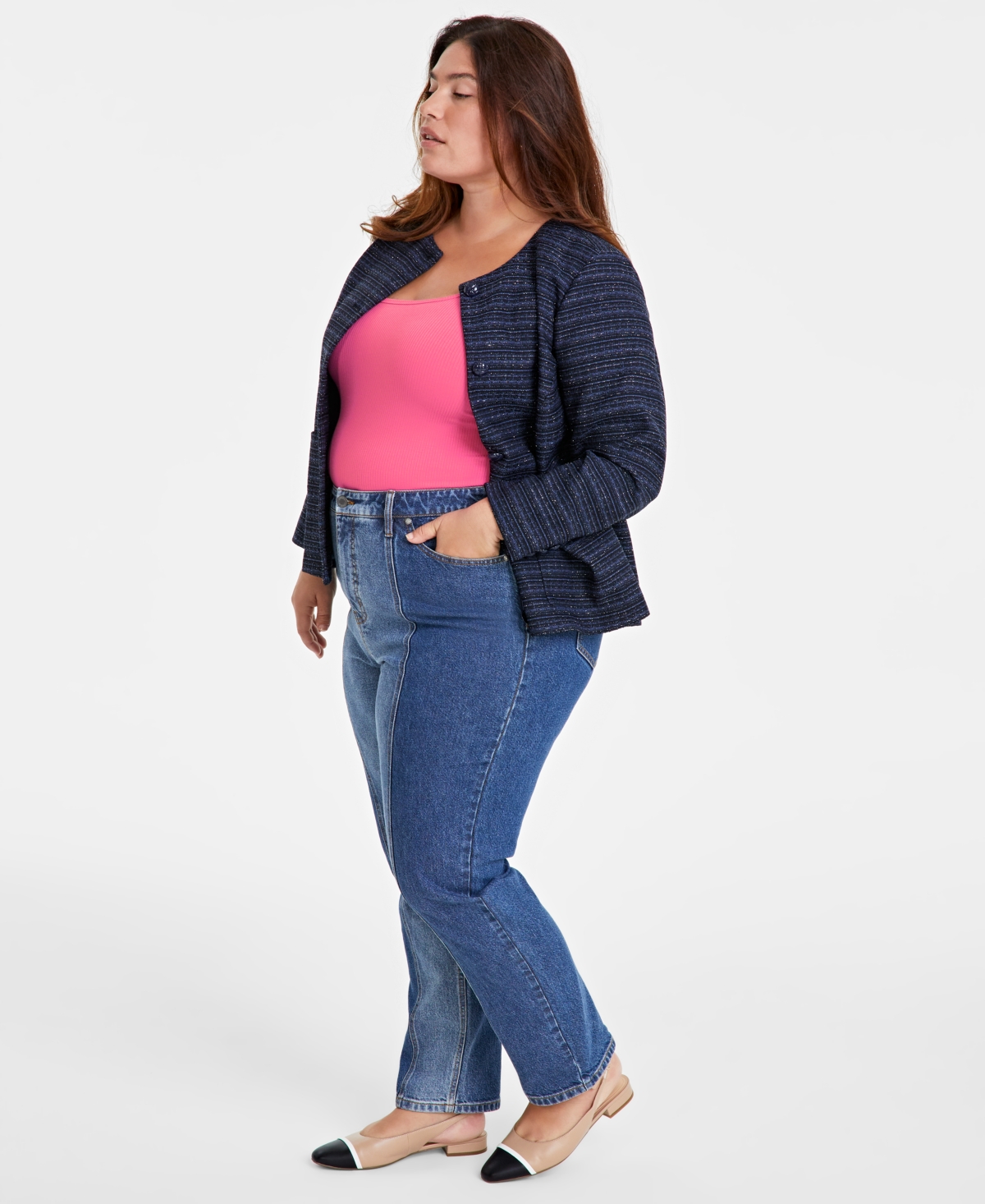 On 34th Trendy Plus Size Two-Tone Straight-Leg Jeans, Created for Macy's