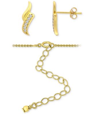 2-Pc. Set Cubic Zirconia Swirl Pendant Necklace & Matching Stud Earrings in 18k Gold-Plated Sterling Silver, Created for Macy's