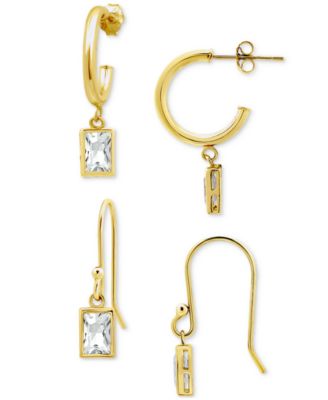 2-Pc. Set Cubic Zirconia Baguette Dangle Hoop & Drop Earrings, Created for Macy's