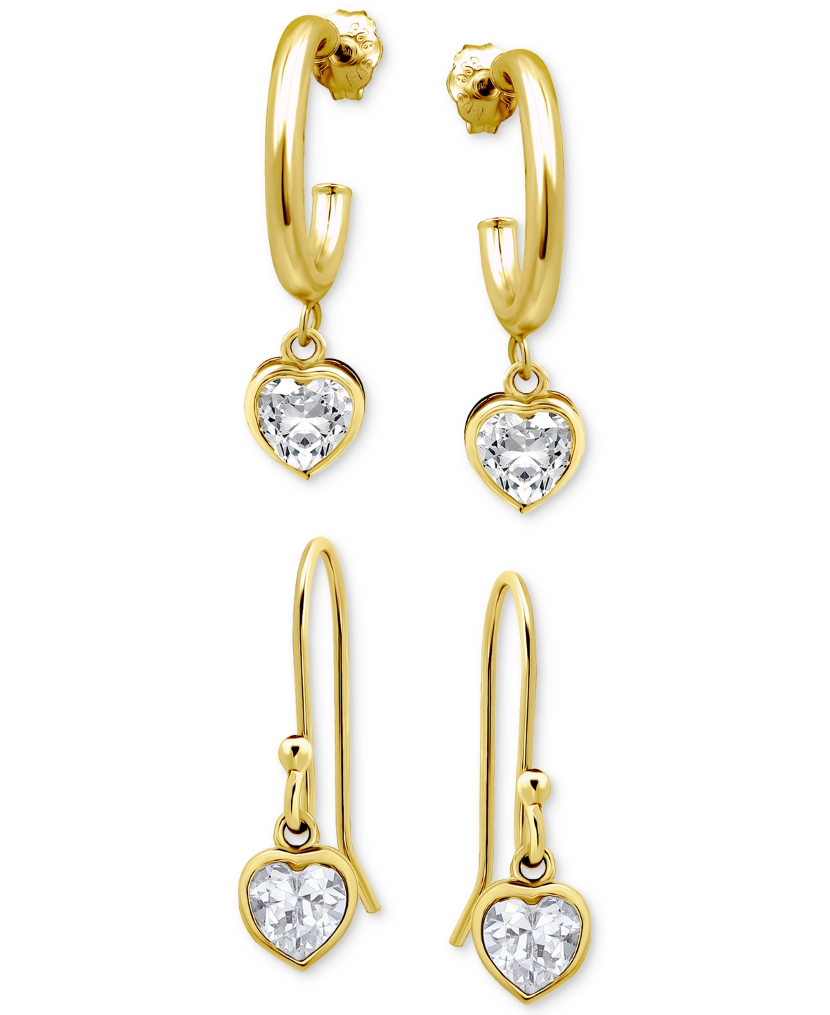 Giani Bernini 2-pc. Set Cubic Zirconia Heart Dangle Hoop & Drop Earrings, Created For Macy's In Gold