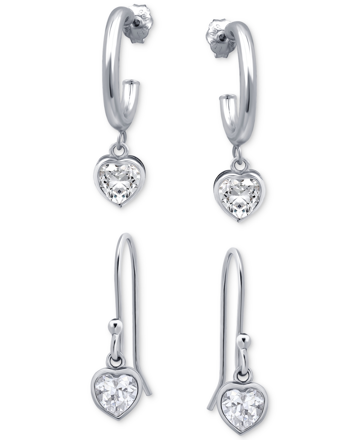 Giani Bernini 2-pc. Set Cubic Zirconia Heart Dangle Hoop & Drop Earrings, Created For Macy's In Silver