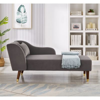 Modern Chaise Lounge Chair Velvet Upholstery (Grey