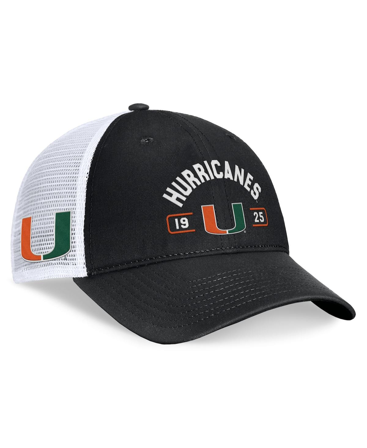 Top Of The World Men's Black/white Miami Hurricanes Free Kick Trucker Adjustable Hat In Black,white
