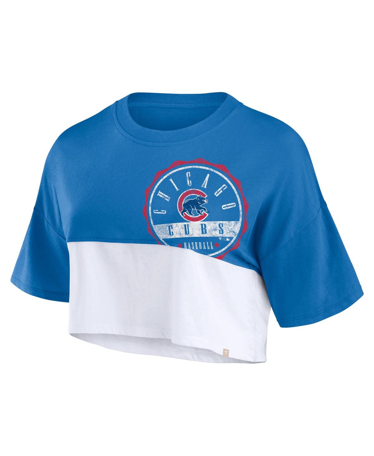 Fanatics Women's Royal/white Buffalo Bills Boxy Color Split Cropped T-shirt In Royal,white