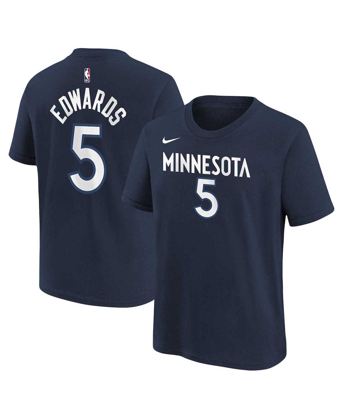 Nike Big Boys And Girls Anthony Edwards Navy Minnesota Timberwolves Icon Name Number T-shirt In Navy