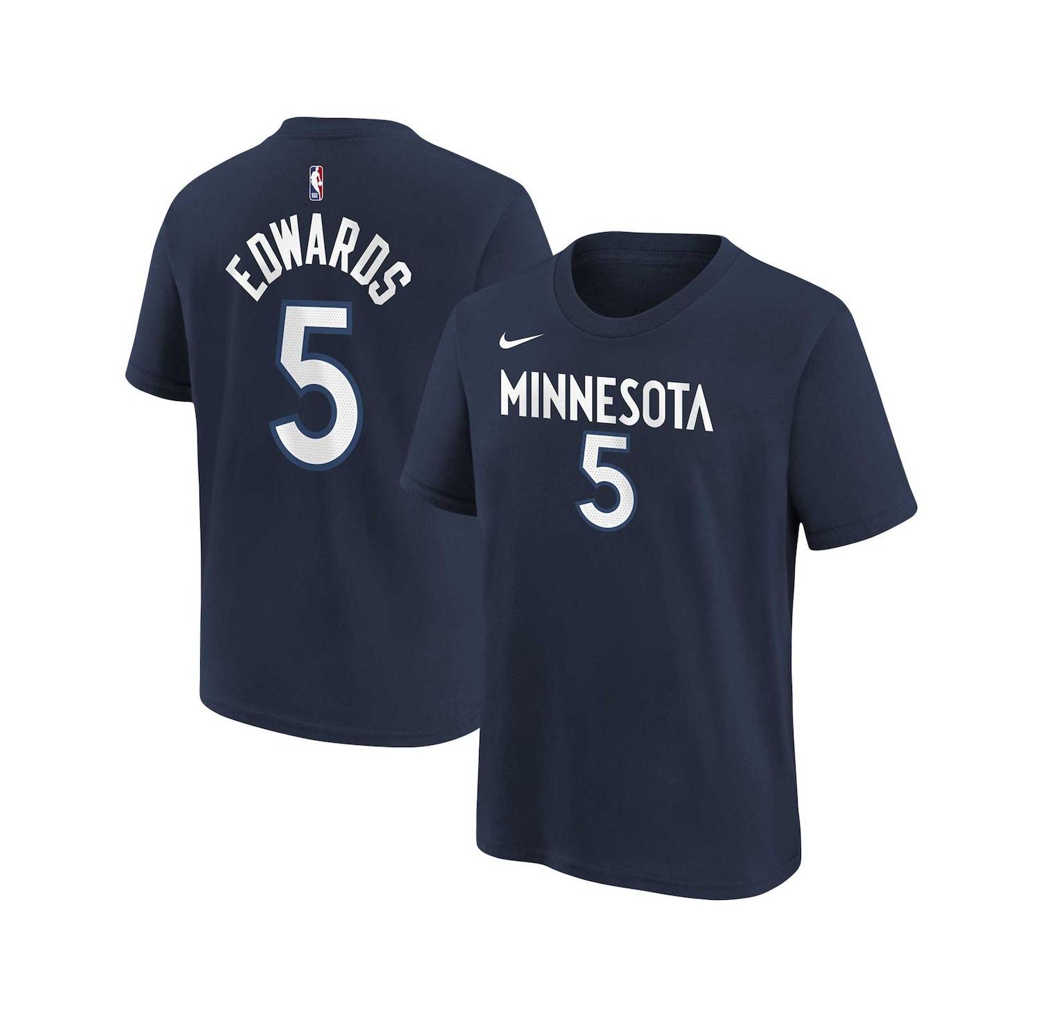 Big Boys and Girls Anthony Edwards Navy Minnesota Timberwolves Icon Name & Number T-Shirt