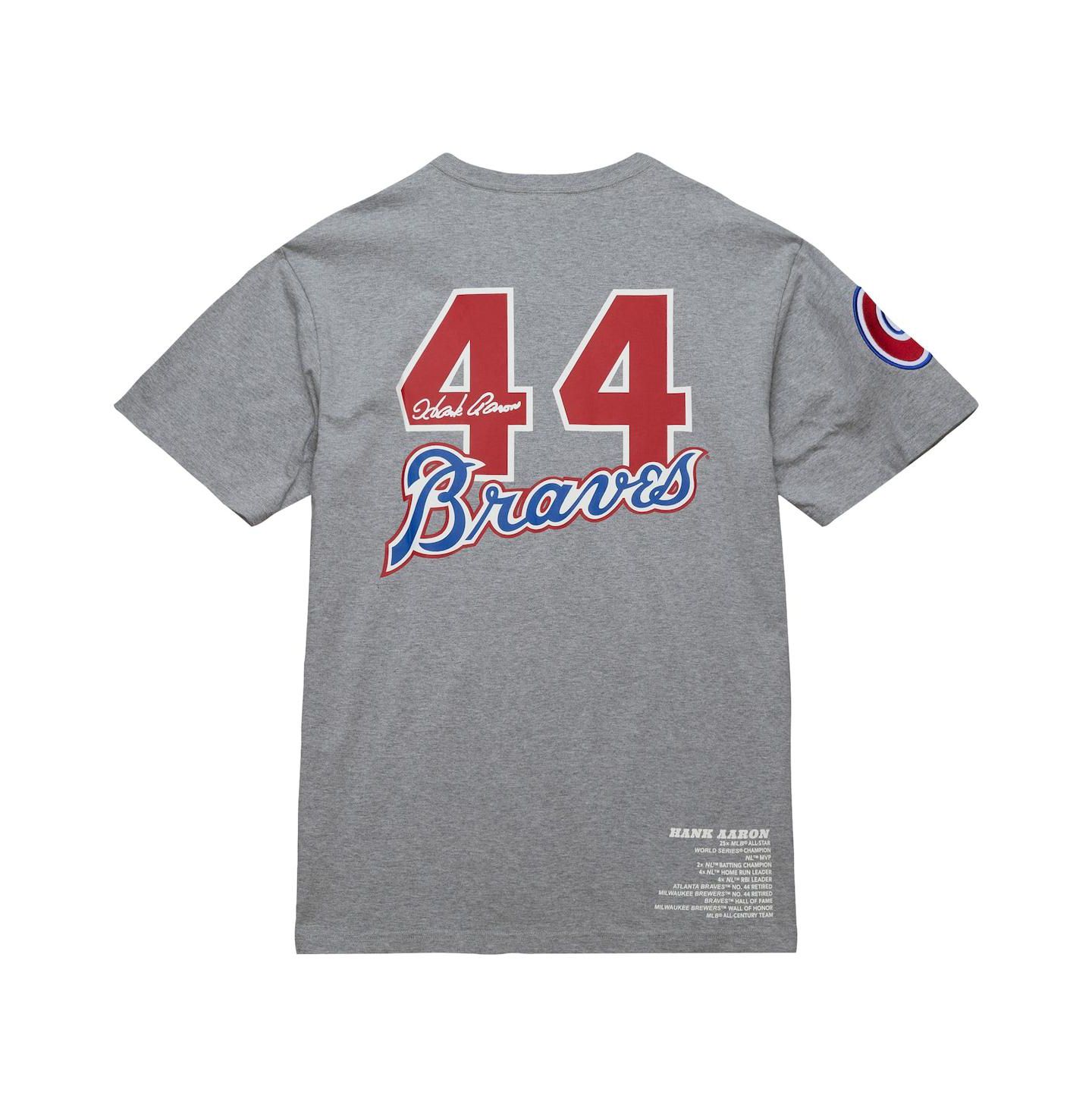 Мужская футболка Mitchell & Ness Hank Aaron Heather Gray Atlanta Braves Cooperstown Collection Legends — фото 3