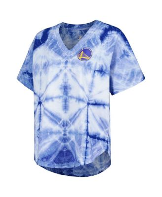 Women's Royal in State Warriors Tournament Raglan Oversized Tie-Dye V-Neck T-Shirt