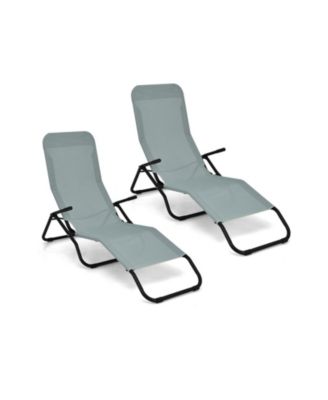 2 Pieces Folding Portable Patio Chaise Lounger with Rocking Design-Light Green