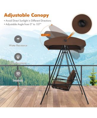 Outdoor 3-Seat Porch Swing with Adjust Canopy and Cushions Brown