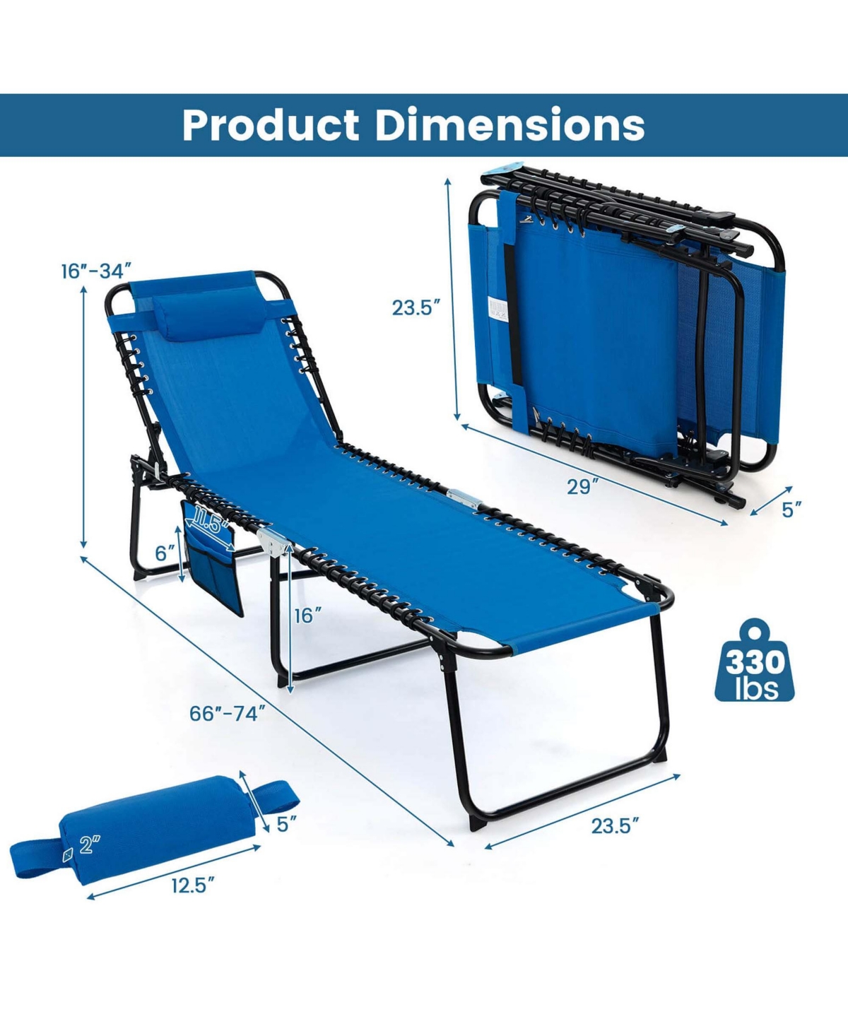 Costway Patio Folding Chaise Lounge Chair Portable Sun Lounger with Adjustable Backrest