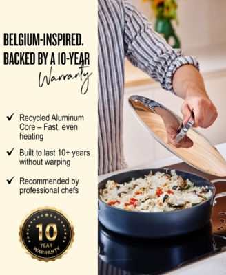 Maestro Nonstick Ceramic Saute Pan with Lid 3.5Qt. - Oven Safe and Made without PFAS, PFOA & PTFE - Induction and All Stovetop Compatible