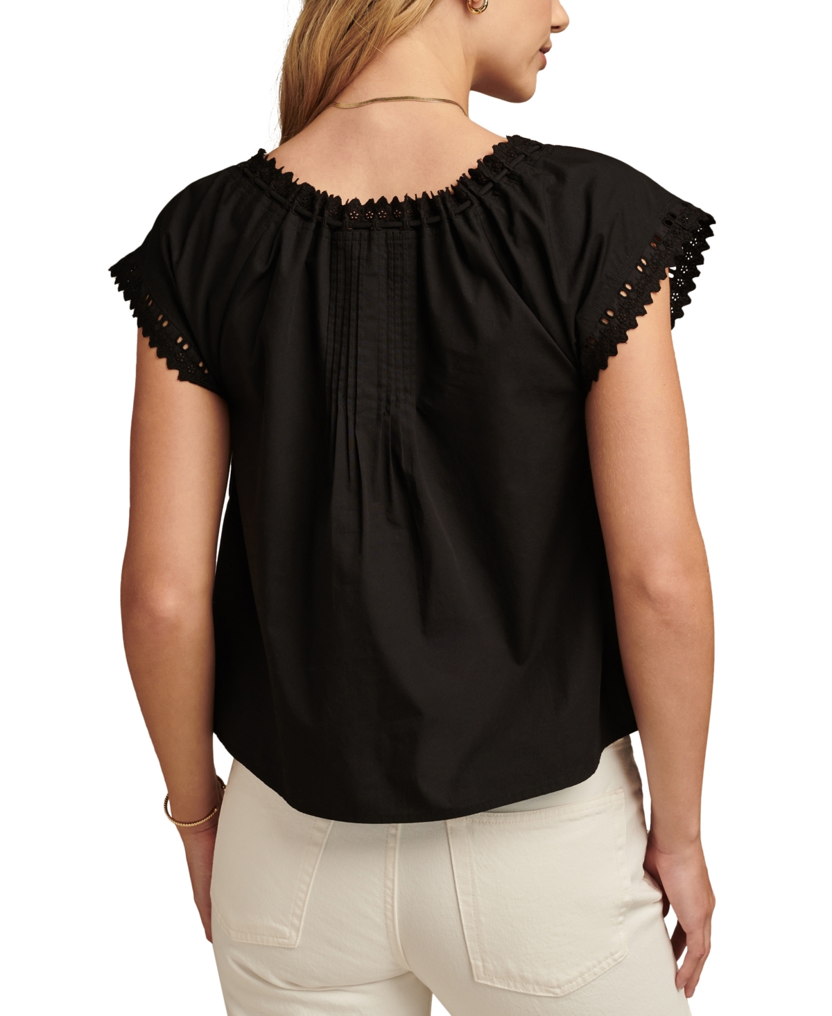 Lucky Brand Women's Pintucked Schiffli Blouse