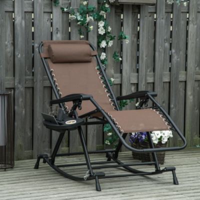 Folding Brown Rocking Chair with Phone Holder