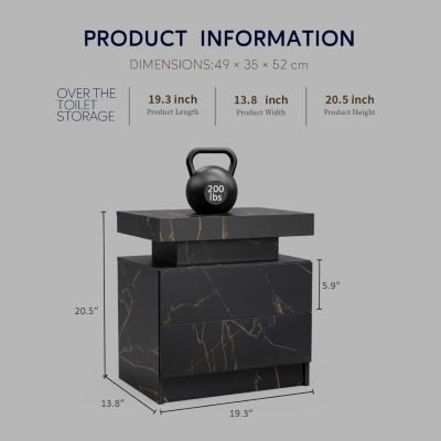 Modern Nightstand with LED Drawer (Black Gold)