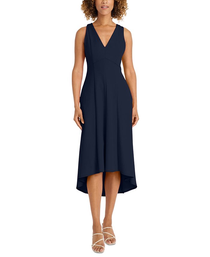 Maggy London Women's Stretch Velvet Twist V-Neck Midi Dress - Long Sleeve Bias Skirt Dress - View #8
