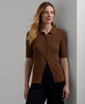(取寄) ローレン ラルフローレン レディース リブ-ニット コットンブレンド エルボー-スリーブ ティー Lauren Ralph Lauren women Rib-Knit Cotton-Blend Lauren Ralph Lauren Women's Rib-Knit Cotton-Blend Puff