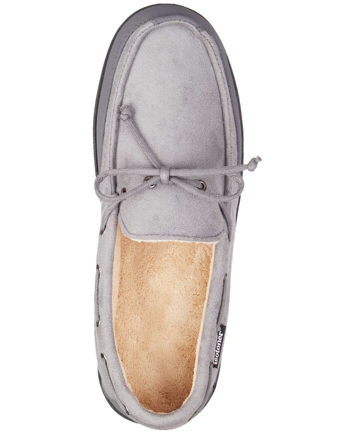 Isotoner Men's Water Repellent Microsuede Carter Boater Moccasin Slipper with Memory Foam