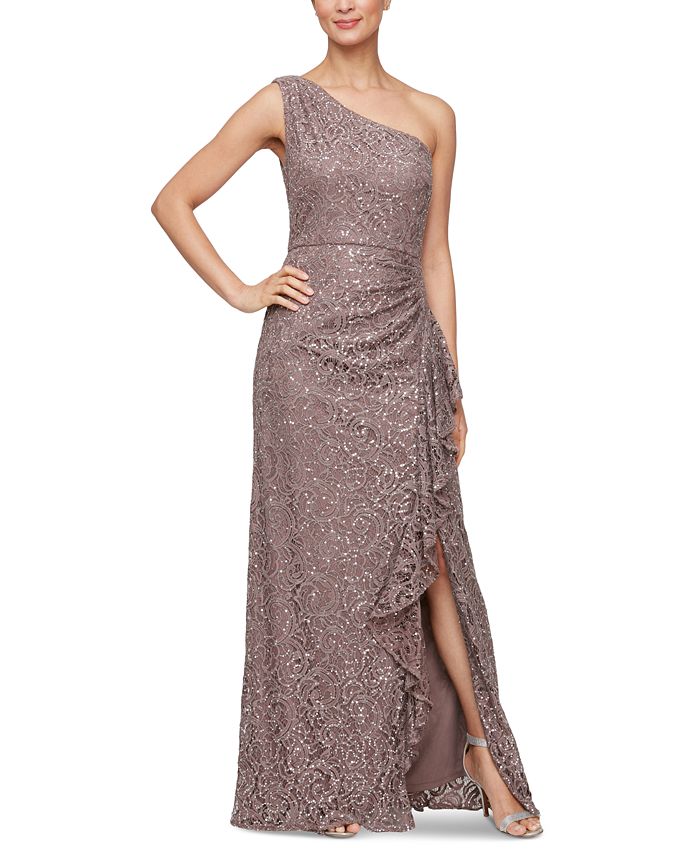 Alex Evenings Women's Sequin Lace Jacket Gown Brown Size 16