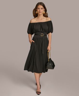 Macy's black shops off the shoulder dress