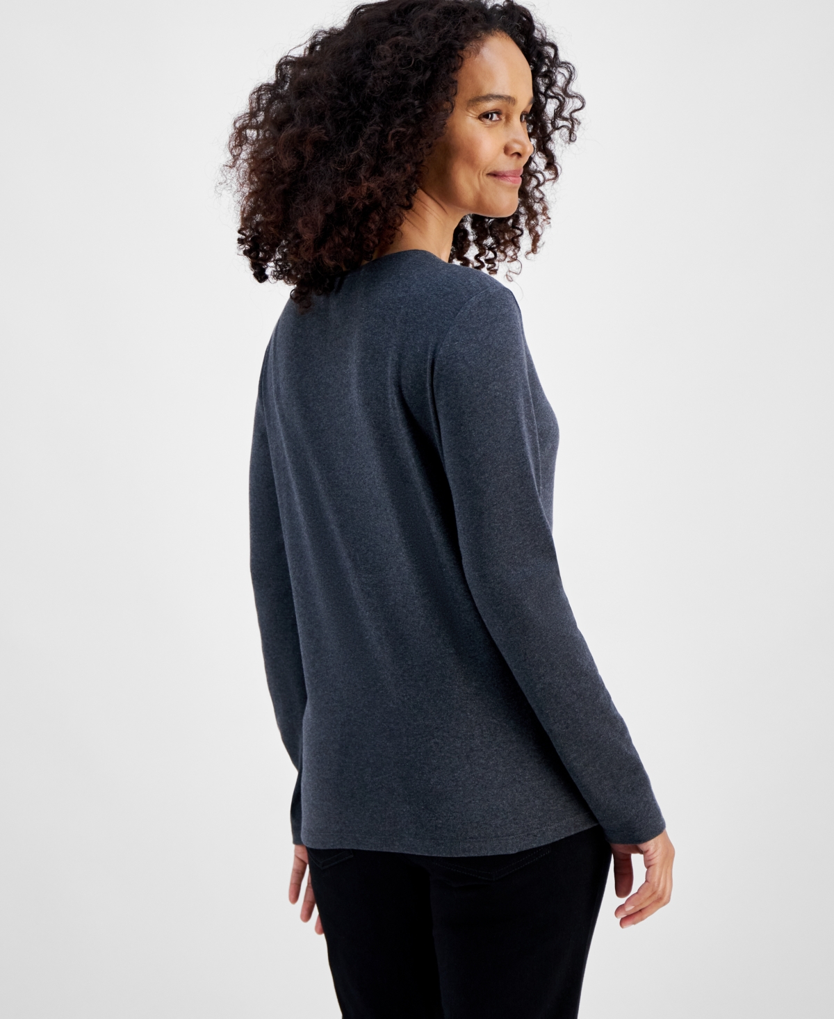 Holiday Lane Women's Candy Cane Twist Long-Sleeve Top, Created for Macy's