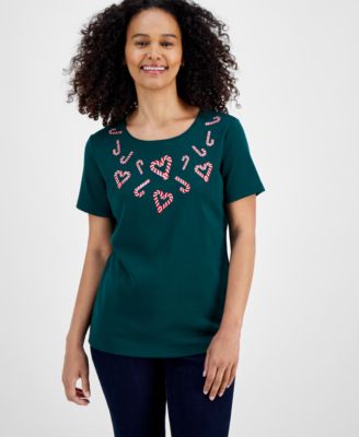 Holiday Lane - Women's  Candy Cane Twist Short-Sleeve Top, Created for Macy's