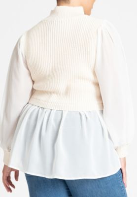 Women's Plus Size Twofer Sweater With Chiffon