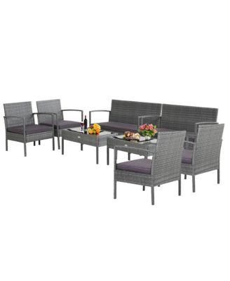 8 PCS Outdoor Rattan Furniture Set Patio Conversation Sofa Set Cushioned Grey